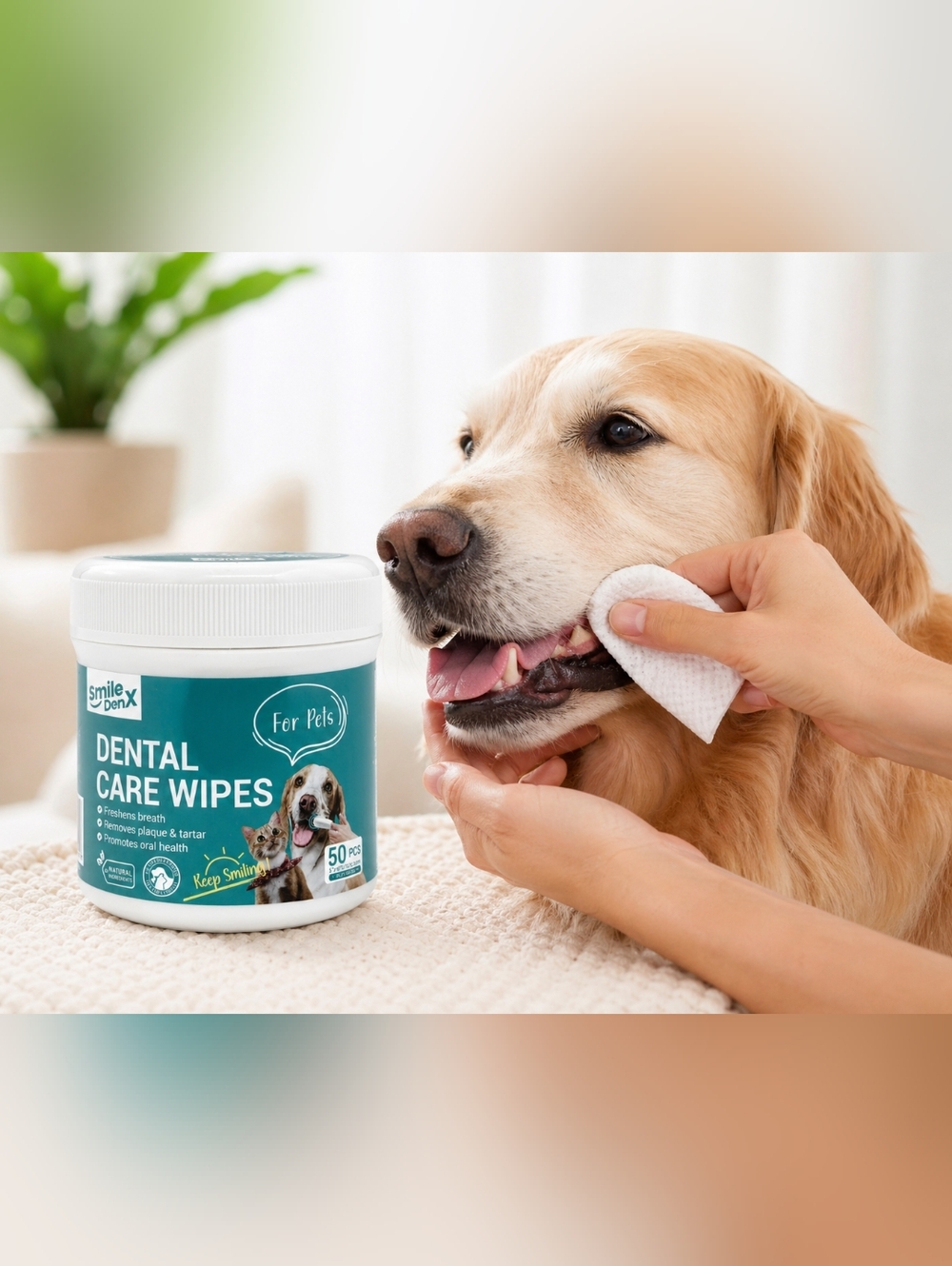 SmileDenX Pet Dental Care Wipes 50 Count Dog & Cat Teeth Cleaning Fresh Breath